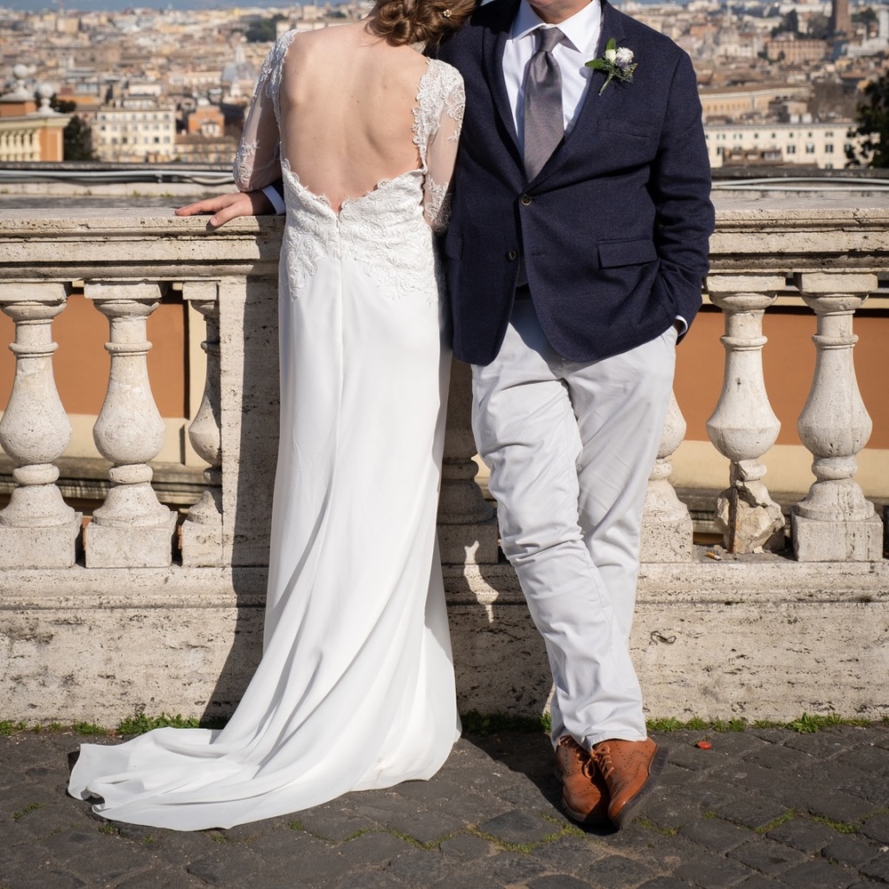 Davinci Bridal Long Sleeve Lace Backless Wedding Dress